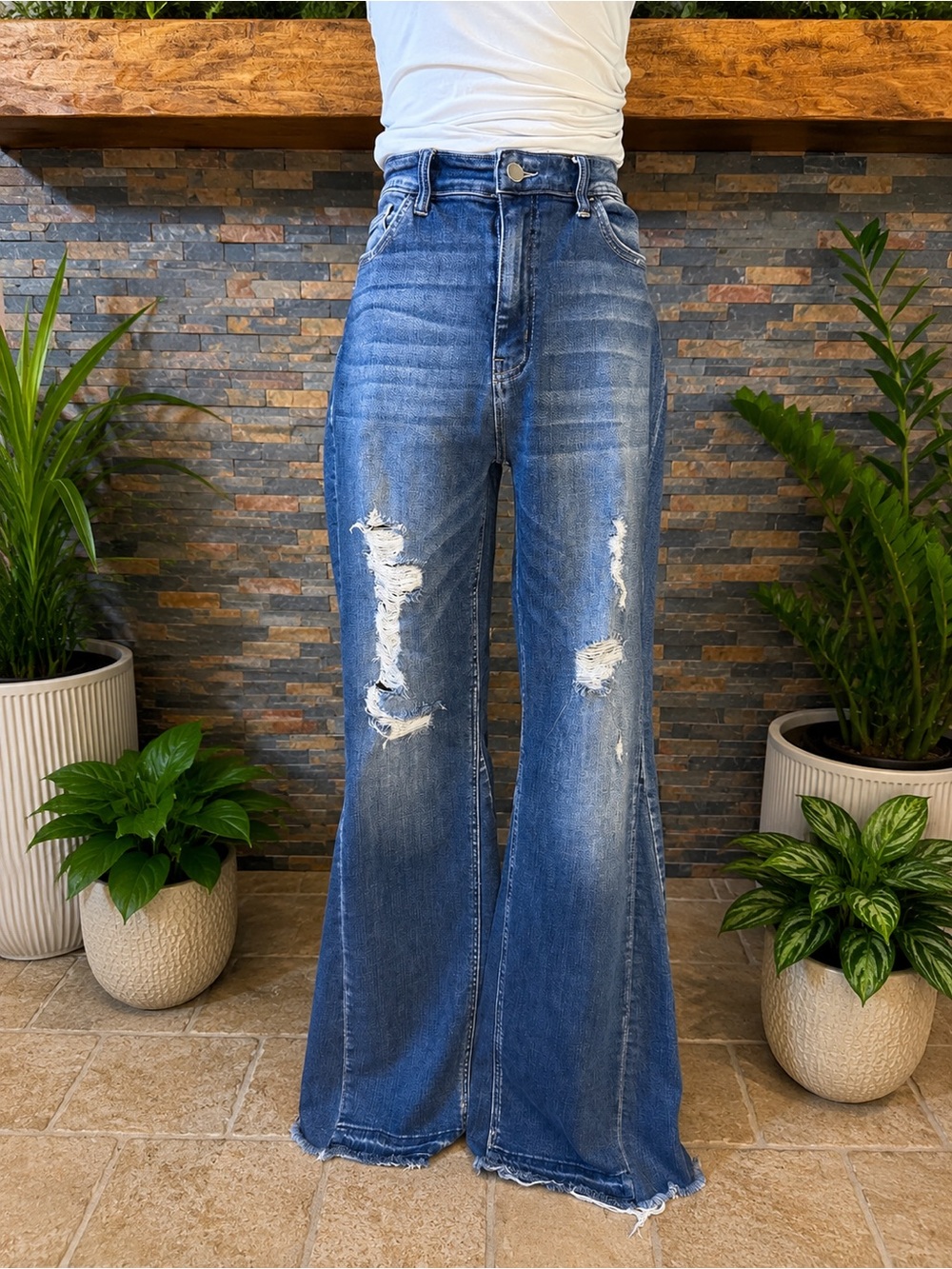 Flying monkey flare distressed jeans